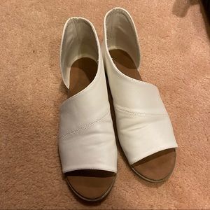 white faux leather sandals